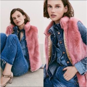 J.Crew Factory Women's Plush Faux Fur Full Zip Vest Size Small S Pink